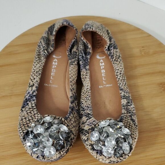 Jeffrey Campbell Snake Print Leather Ballet Flats with Gem Accents Women's 8 - Picture 4 of 9